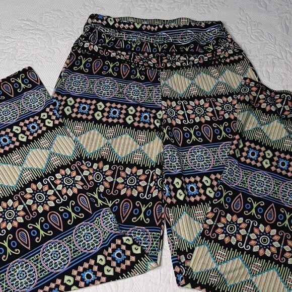 Colorful Flowy Wide Leg Multi-Print Pants - Picture 2 of 7